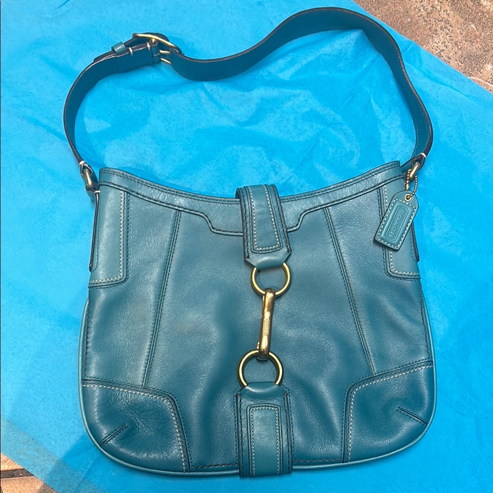 Teal COACH Leather Shoulder Bag like NEW